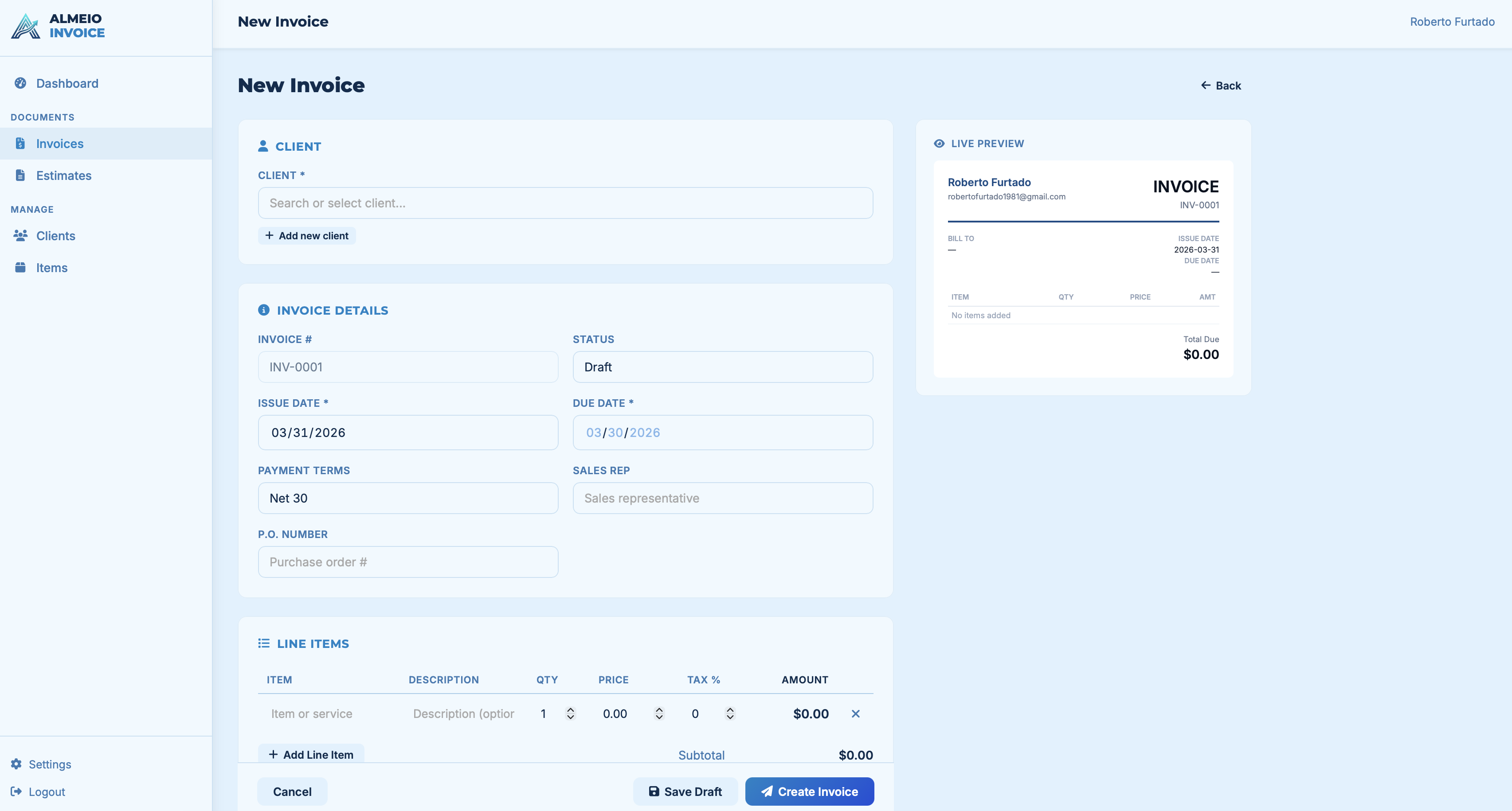 ALMEIO Invoice Screenshot 2